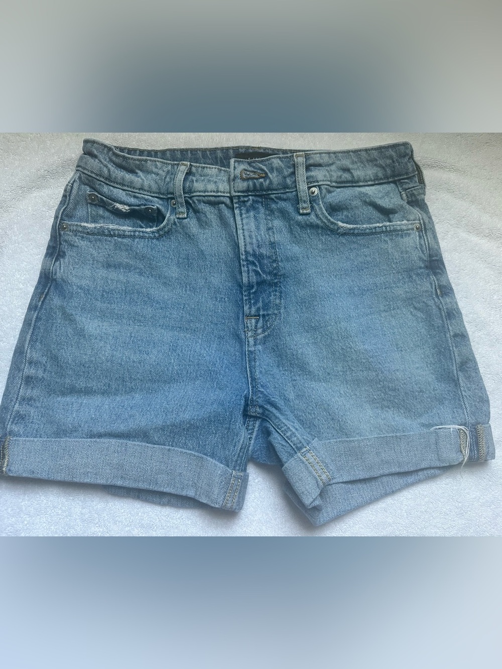 Women's Light Blue Denim Jean Shorts - Classic Rolled Hem
